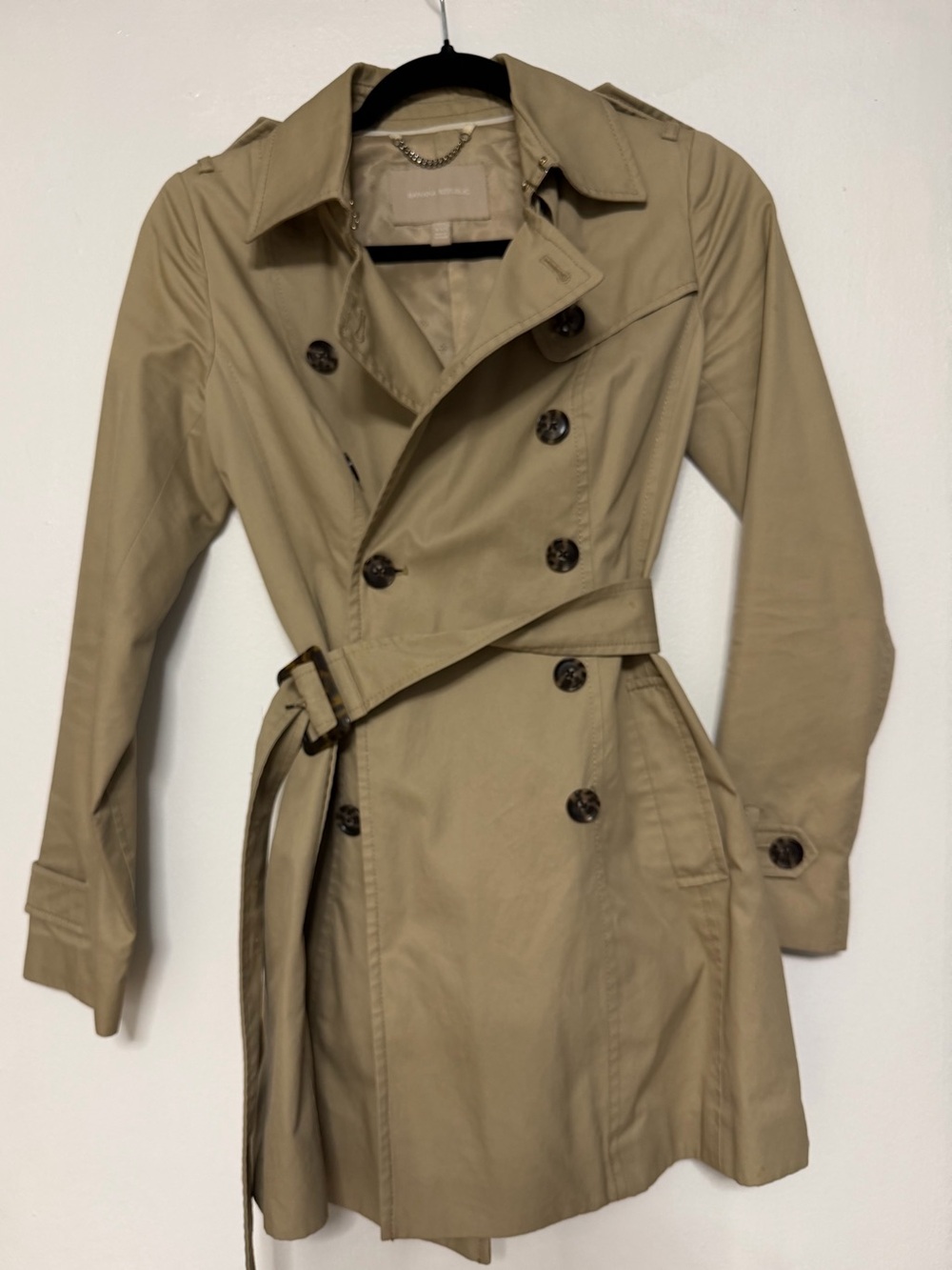 Petite Banana Republic Khaki Double-Breasted Trench Coat with Belt